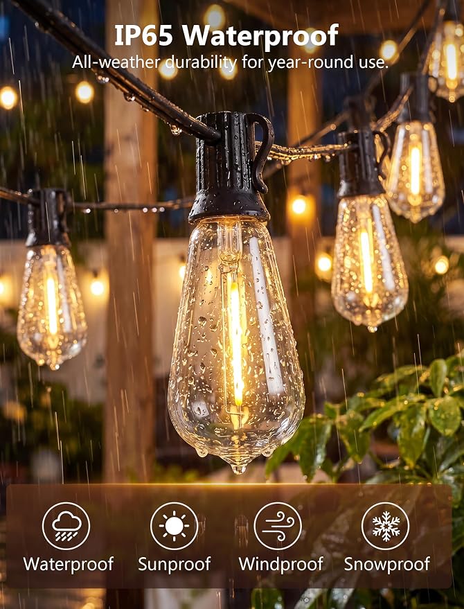 GOOTHY LED Outdoor String Lights 45Ft Patio Lights with 32 Shatterproof ST40 Vintage Edison Bulbs (2 Spare), Hanging Outdoor Light UL Listed for Porch Garden Backyard Balcony Decor