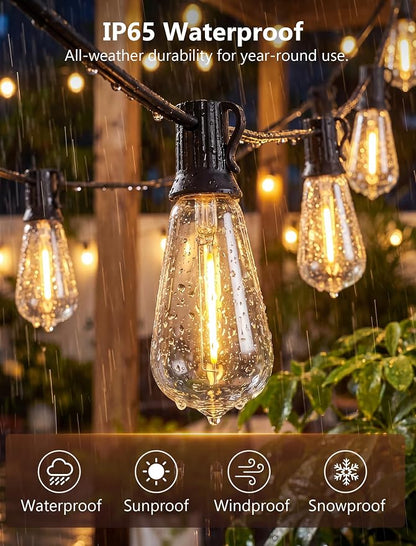 GOOTHY LED Outdoor String Lights 45Ft Patio Lights with 32 Shatterproof ST40 Vintage Edison Bulbs (2 Spare), Hanging Outdoor Light UL Listed for Porch Garden Backyard Balcony Decor