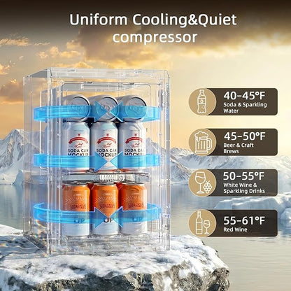 Antarctic Star 18L Beverage Refrigerator 24Can, Mini Fridge Cooler with Quiet Compressor, LED Light,Freestanding Small Fridge with Electronic Temperature Control for Home and Bar(40-61 ℉)
