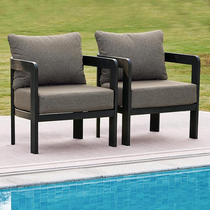 Outdoor Furniture Set, 2Pcs Patio Armchairs, Metal Modern Outside Furniture with 6'' Thick Cushions, Outdoor Conversation Set Balcony Chairs for Backyard, Porch,Deck, Black&Coffee