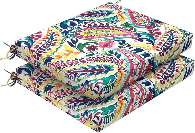 DYTXIII Set of 2 Outdoor Chair Cushions, Water Resistant 18.5"x16"x2" Square Seat Cushion for Patio Dining Chairs, High-Density Replacement Pads for Indoor Outdoor Furniture - Vigour Paisley