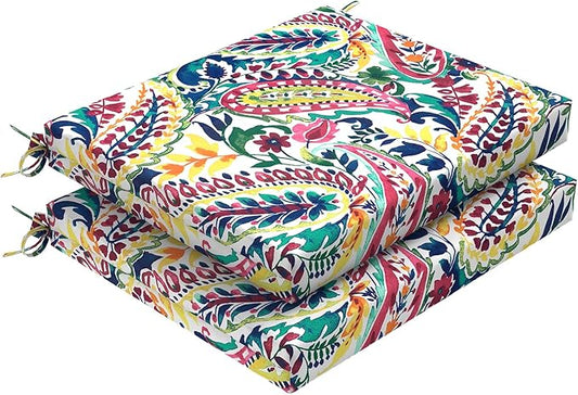 DYTXIII Set of 2 Outdoor Chair Cushions, Water Resistant 18.5"x16"x2" Square Seat Cushion for Patio Dining Chairs, High-Density Replacement Pads for Indoor Outdoor Furniture - Vigour Paisley
