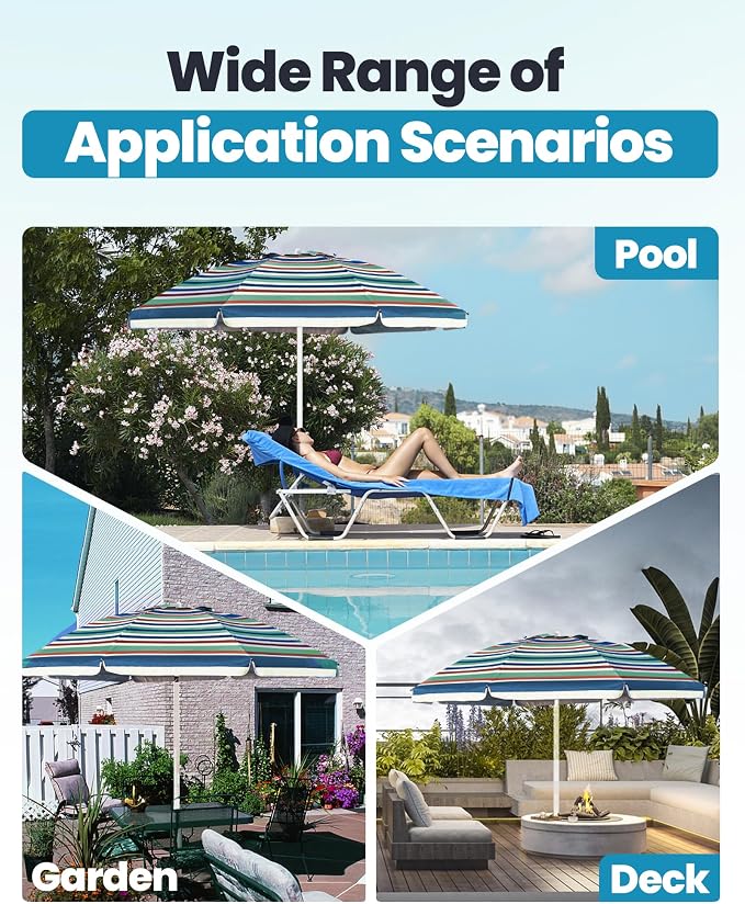 OutdoorMaster 7.2ft Beach Umbrellas for Sand with Sandbag & Anchor | 7.2ft Adjustable Umbrella for Beach, Wind Resistant, Portable UPF50+ Sunshade with Carry Bag for Patio