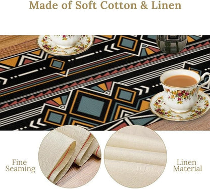 African Tribal Table Runner, Aztec Vintage Geometric Pattern Abstract Ethnic Traditional Kitchen Table Runner Decoration for Farmhouse Home Holiday Parties 13x36in