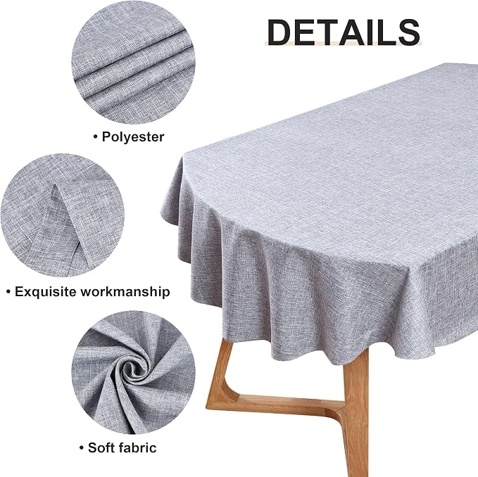 Wolkemer Faux Linen Oval Tablecloth 60 x 84 Inch Grey Table Cloths | Heavy Duty Wrinkle Resistant Fabric Table Cloth, Farmhouse Rustic Oval Table Cover for Kitchen Dining Indoor Outdoor Tabletop