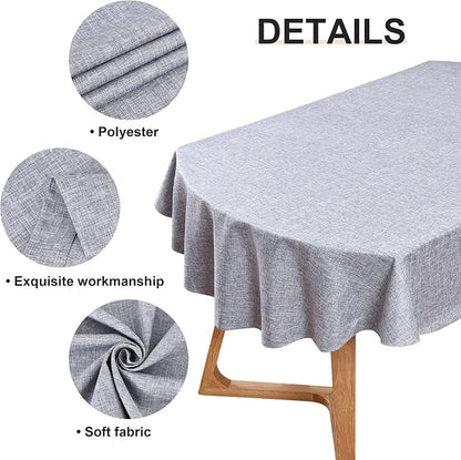 Wolkemer Faux Linen Oval Tablecloth 60 x 84 Inch Grey Table Cloths | Heavy Duty Wrinkle Resistant Fabric Table Cloth, Farmhouse Rustic Oval Table Cover for Kitchen Dining Indoor Outdoor Tabletop