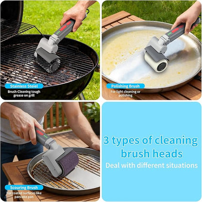 FLYSH Electric Grill Brush, Cordless BBQ Grill Cleaner with 3 Heads, 3-Speed & Angle Adjust, 58W 5200mAh 150-Min Runtime, IPX7 Waterproof for Outdoor Barbecue Grates