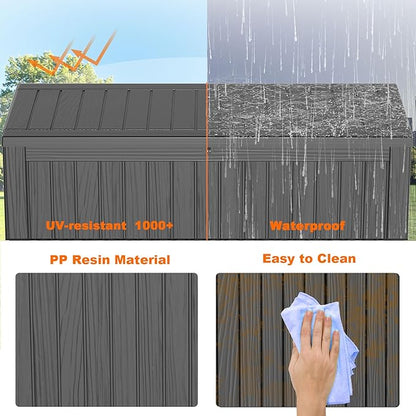 PatioZen 180 Gallon Deck Box,Resin Outdoor Storage Box with Lockable for Patio Furniture, Pool Accessories, Garden Tools Waterproof Outside Storage Box (Black)