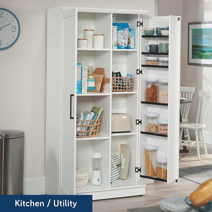 Sauder HomePlus Kitchen Storage Pantry Cabinet with Swing Door Storage and Adjustable Shelves, in Soft White finish