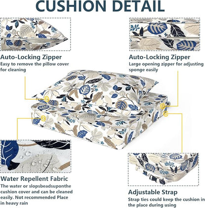 DYTXIII Outdoor Deep Seat Cushion Set, Water Repellent 24"x24" Patio Thick Cushions Replacement with Seat & Back Pillow for Patio Sofa, Wicker Chair, Couch - Breeze Leaves Beige