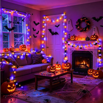 KNONEW LED String Lights Orange and Purple 99FT 300 LED Halloween Lights with 8 Modes Memory for Home Tree Yard Room Indoor & Outdoor Decorations