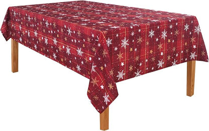 DWCN Christmas Checkered Tablecloth - Red Buffalo Plaid Snowflake Rectangle Table Cloths, Winter Farmhouse Table Decorations for Christmas Dinners, Holiday, Party, 60 x 120 Inch