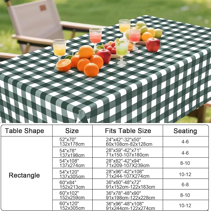 Smiry Picnic Table Cloth, Vinyl Tablecloths with Flannel Backing, 60"x102" | Waterproof Rectangle Table Cloth, Wipeable Buffalo Plaid Table Cover for Indoor and Outdoor (Hunter Green & White)