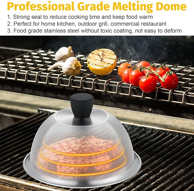 4 Pack 6in Melting Dome for Portable Charcoal Grill, Tabletop Charcoal Grill for Outdoor, Mini BBQ Grill Basting Cover for Griddle, Heavy Duty Stainless Steel Grill Dome