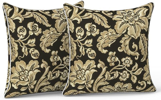 LVTXIII Outdoor Pillow Covers Set of 2, Patio Waterproof Throw Pillow Cases Fade Resistant Accent Pillow Covers for Spring Summer Garden Decoration, 16x16 Inch, Jacobean Black