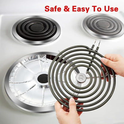 Dreyoo 60 Pcs Electric Stove Burner Covers, Disposable Aluminum Foil Drip Pan Liners, 6.25 and 8 Inch Round Burner Liners to Keep Stove Top Clean from Oil and Food Drips