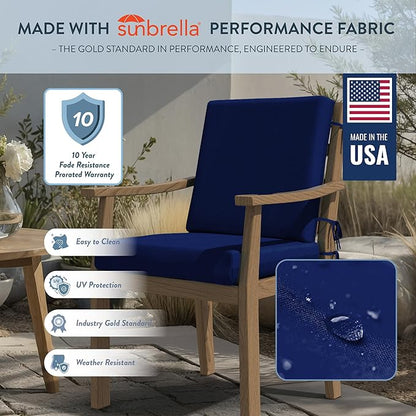 California Umbrella Outdoor Dining Chair, Patio Seat Cushion, 20 x 40 Inch, Premium Outdoor Memory Foam, Fade Resistant Sunbrella Fabric, Fabric Ties,True Blue