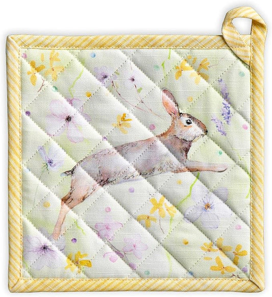 Maison d' Hermine Pot Holders 100% Cotton Heat Resistant Potholders 8" x 8" Hot Pads with Loop BBQ Cooking Baking Hotel Farmhouse Kitchen Handling Hot Pans Spring Summer (Pack of 1, Easter Zest)