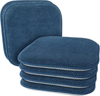 Blue Chairs Cushions for Dining Chairs 6 Pack Non Slip Foam Kitchen Seat Cushions Washable Soft Thick Patio Pads Large Wooden Metal Tapered Chair Cushions,17" x 15"