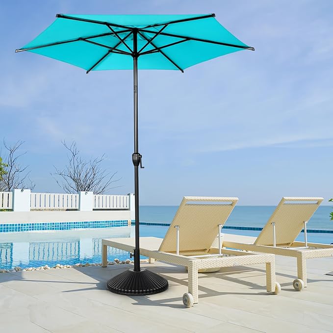Abba Patio 7.5FT Lyon Outdoor Patio Umbrella Outdoor Table Umbrella with Push Button Tilt and Crank Market Umbrella 6 Sturdy Ribs UV Protection Waterproof for Garden Deck Backyard Pool, Turquoise
