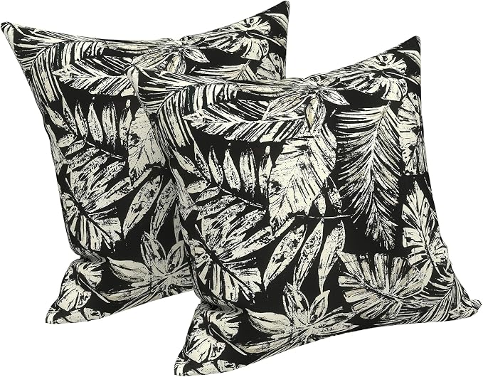 LVTXIII 2 Pack Outdoor Pillow Covers ONLY 18x18 Inch, Water-Repellent Square Decorative Cushion Covers for Patio Furniture, Garden, Sofa, Tropical Leaf Black