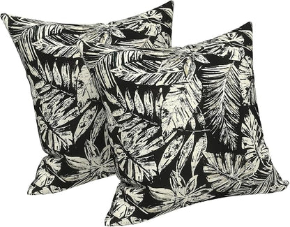LVTXIII 2 Pack Outdoor Pillow Covers ONLY 18x18 Inch, Water-Repellent Square Decorative Cushion Covers for Patio Furniture, Garden, Sofa, Tropical Leaf Black
