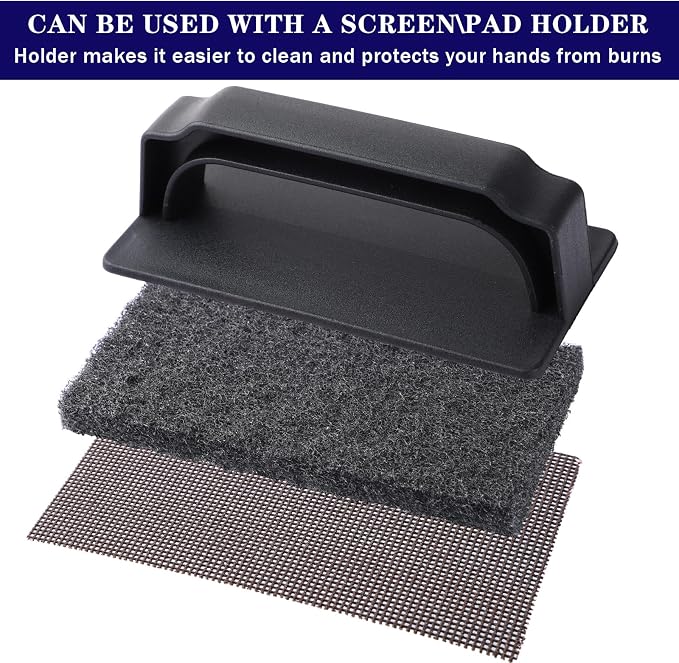 Reallnaive 62 Pcs Griddle Cleaning Kit for Flat Top Grill,Black | Screen Holder, Grill Screens Cleaning Pads, Heavy Duty Abrasive Mesh Pads for Cast Iron, Stainless Steel Griddle Cleaner