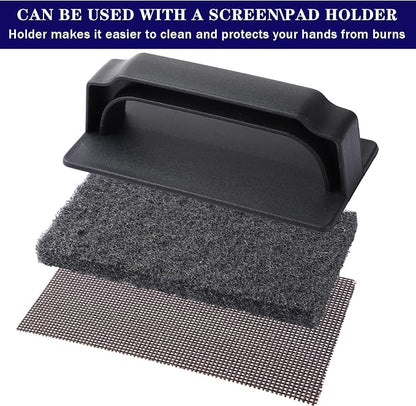 Reallnaive 31 Pcs Griddle Cleaning Kit for Flat Top Grill,Black | Screen Holder, Grill Screens Cleaning Pads, Heavy Duty Abrasive Mesh Pads for Cast Iron, Stainless Steel Griddle Cleaner
