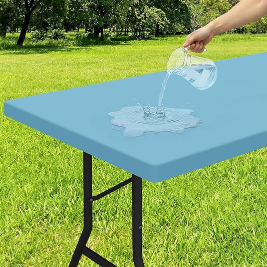 Smiry Rectangle Tablecloth, Elastic Fitted Flannel Backed Vinyl Tablecloths for 6ft Folding Tables, Waterproof Wipeable Table Covers for Indoor, Outdoor, Picnic and Camping (Aqua, 30"x72")