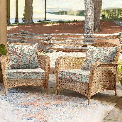 DYTXIII Outdoor Deep Seat Cushion Set, Water Repellent 24"x24" Patio Thick Cushions Replacement with Seat & Back Pillow for Patio Sofa, Wicker Chair, Couch - Paisley Vintage