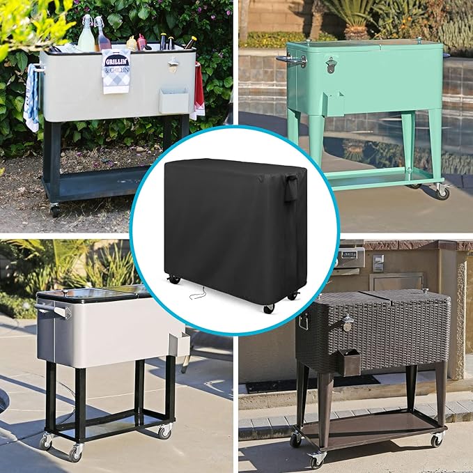 Kingling Cooler Cart Cover for 57 Quart Patio Cooler Cart, Waterproof Outdoor Cooler Cart Cover for Rolling Ice Chest Cooler with Wheels, Deck, and Grill Table - 28''L x19''W x30''H Inch(Black)