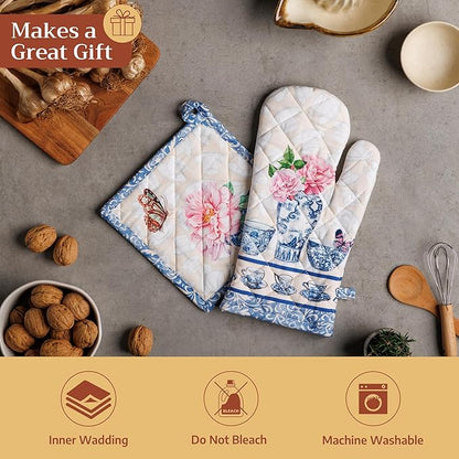 Maison d' Hermine Pot Holders 100% Cotton Heat Resistant Potholders 8" x 8" Hot Pads with Loop BBQ Cooking Baking Hotel Farmhouse Kitchen Handling Hot Pans Spring Summer (Pack of 1, Canton)
