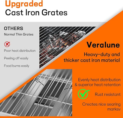 Veralune 2 Burner Tabletop Gas Grill, 22,000 BTUs Stainless Steel Portable Propane Grill with Legs, Built-in Thermometer, Travel Locks for Tailgating, Outdoor, Camping, RV Trips