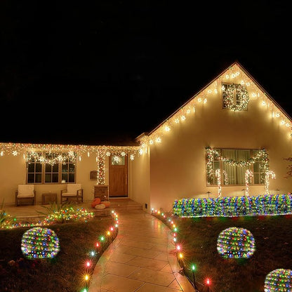 BlcTec Outdoor Christmas Lights 200 LED 8.4ft x 5.2ft Christmas Net Lights with 8 Modes, UL Certified, Timer, Connectable, Waterproof Design for Bushes, Shrubs Outdoor Xmas Decorations, Multicolor