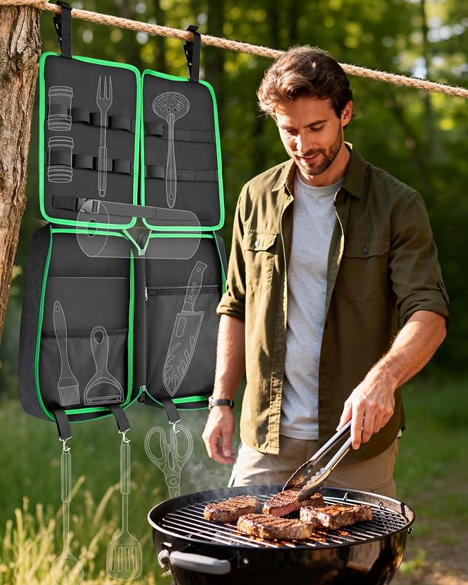 FANGSUN Camping Cooking Set, 16 PCS Portable Camping Utensil Set | Hanging Straps, Carrying Bag, Compact Storage, Outdoor Cooking Essentials, Picnicking, RV Camping & Hiking, Backpacking