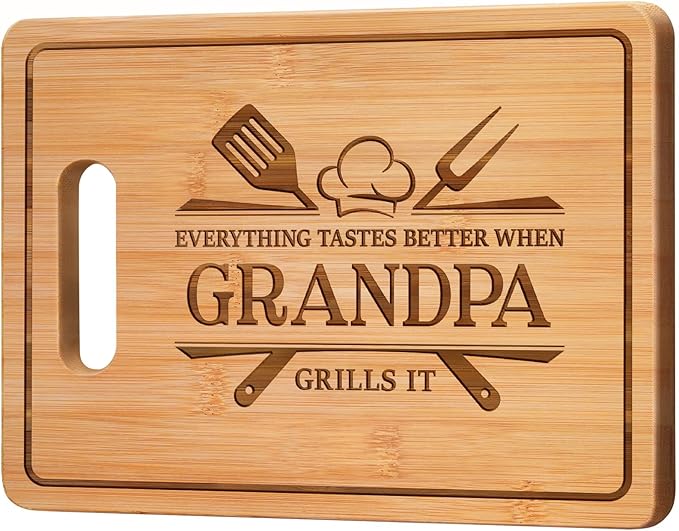 Fathers Day Grandpa Gifts, 11x8.5inch Engraved Bamboo Cutting Board, Best Christmas Birthday Gifts for Grandpa, Grandfather Present from Grandkids Grandchildren