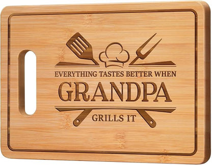Fathers Day Grandpa Gifts, 11x8.5inch Engraved Bamboo Cutting Board, Best Christmas Birthday Gifts for Grandpa, Grandfather Present from Grandkids Grandchildren