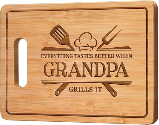 Fathers Day Grandpa Gifts, 11x8.5inch Engraved Bamboo Cutting Board, Best Christmas Birthday Gifts for Grandpa, Grandfather Present from Grandkids Grandchildren
