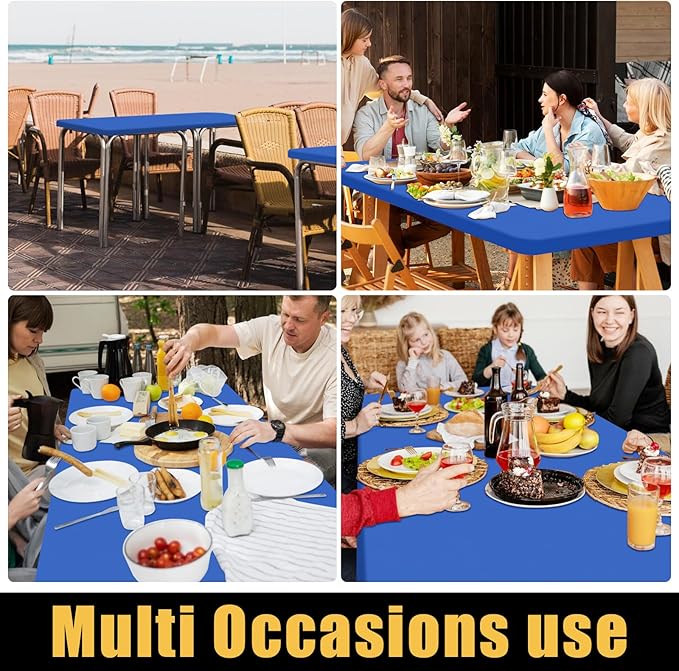 Smiry Square Picnic Table Cloth, Waterproof Elastic Fitted Tablecloths for 3 Foot Tables, Washable Polyester Table Cover for Camping, Indoor and Outdoor (Blue, 34"x34")