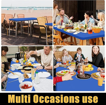 Smiry Square Picnic Table Cloth, Waterproof Elastic Fitted Tablecloths for 3 Foot Tables, Washable Polyester Table Cover for Camping, Indoor and Outdoor (Blue, 34"x34")