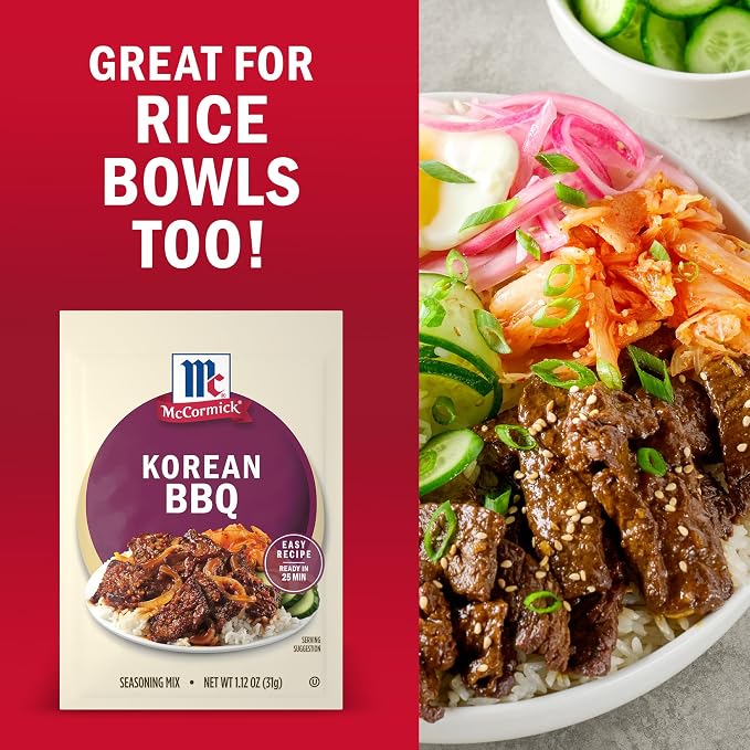 McCormick Seasoning Mix, Korean BBQ, For Sweet & Savory Korean BBQ Steak in Just 25 Minutes, 1.12 oz (Pack of 12)