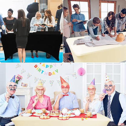 BDDC 6ft Stretch Spandex Fitted Table Cloth for 6 Foot Tables | GRS-Certified Eco-Friendly Fabric, Elastic Fit Rectangle Tablecloth, Washable, Wrinkle-Free, For Events & Parties
