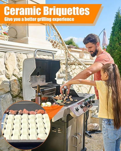 GasSaf Gas Grill Ceramic briquettes Replacement for 06000Y, NEXGRILL, Select Turbo Gas Grill Models (60 PCS)