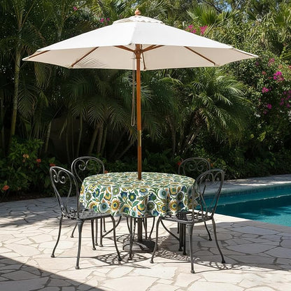 LVTXIII Round Outdoor Tablecloth with Umbrella Hole and Zipper, Water-Repellent 60 Inch Patio Table Cover for Bistro, Garden, Patio & Picnic, Fiesta Floral