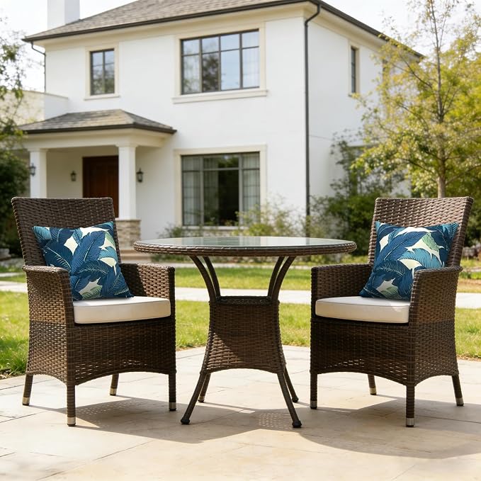 LVTXIII 2 Pack Outdoor Pillow Covers ONLY 18x18 Inch, Water-Repellent Square Decorative Cushion Covers for Patio Furniture, Garden, Sofa, Swaying Palms Blue
