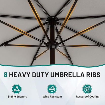 AreShark 9 FT Patio Umbrella for Outdoor, Outdoor Table Umbrella with Push Button Tilt and Crank, Outdoor Patio Umbrellas with 8 Sturdy Ribs for Market, Garden, Pool (Light Gray)