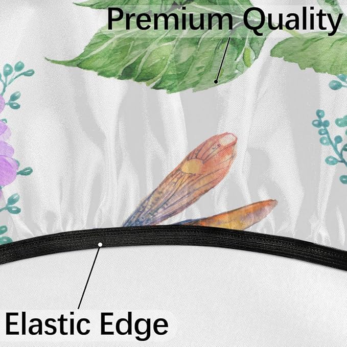 Fitted Round Tablecloth with Umbrella Hole and Zipper Flowers Hydrangeas Outdoor Elastic Table Cloth 36"-44" Oil-Proof Waterproof Dragonflies Patio Table Cover for Picnic Party