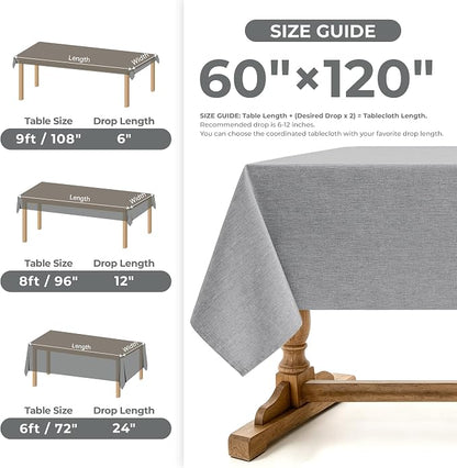 Decorelia Faux Linen Tablecloth for Dining Room, 60 x 120 Inch (10-12 Seats), Cool Grey