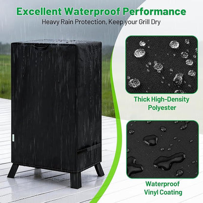 40 Inch Electric Smoker Cover for Masterbuilt, Heavy Duty Waterproof Outdoor Square Vertical Smoker Grill Cover with Windproof Straps & Handles, All-Weather Fade Resistant, Black