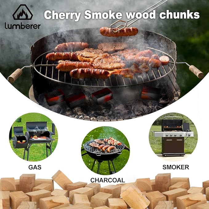 Lumberer Cherry Wood Smoking Chunks – 100% Natural Hardwood – Subtly Sweet Smoke for Poultry & Pork – Long Burn Time, Clean & Chemical-Free – 4LBS